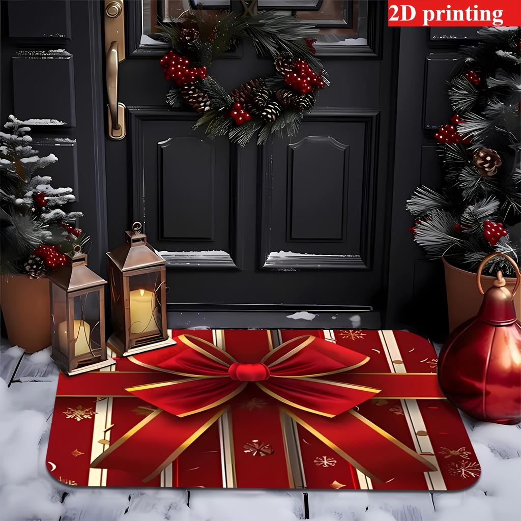 VIKAMA Gift Bow Snowflake Xmas Doormat Non-Slip Washable Front Door Rug Indoor Outdoor Holiday Entrance Decor Mat