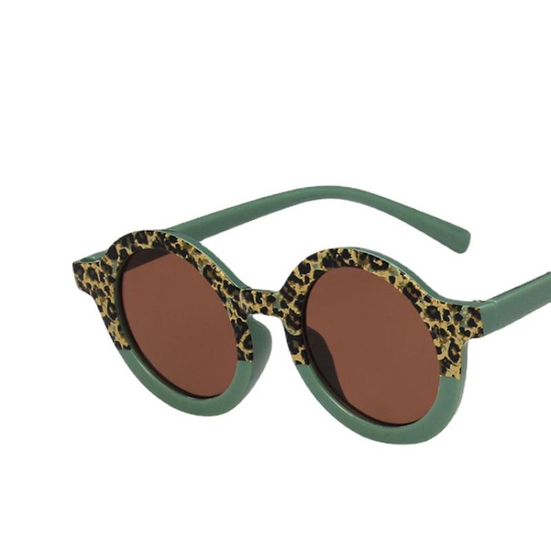 

New Boy Girl Cute Leopard Double Color Cartoon Bear Shape Round Sunglasses Kids Vintage Sun Glasses UV400 Protection Glasses As shown in the figu