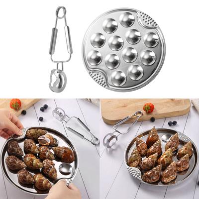 Metall-Utensilien für Meeresfrüchte, Schneckenschale und Zangen-Set aus Edelstahl, Schnecken-Backplatte mit Klammern, Küchengeschirr