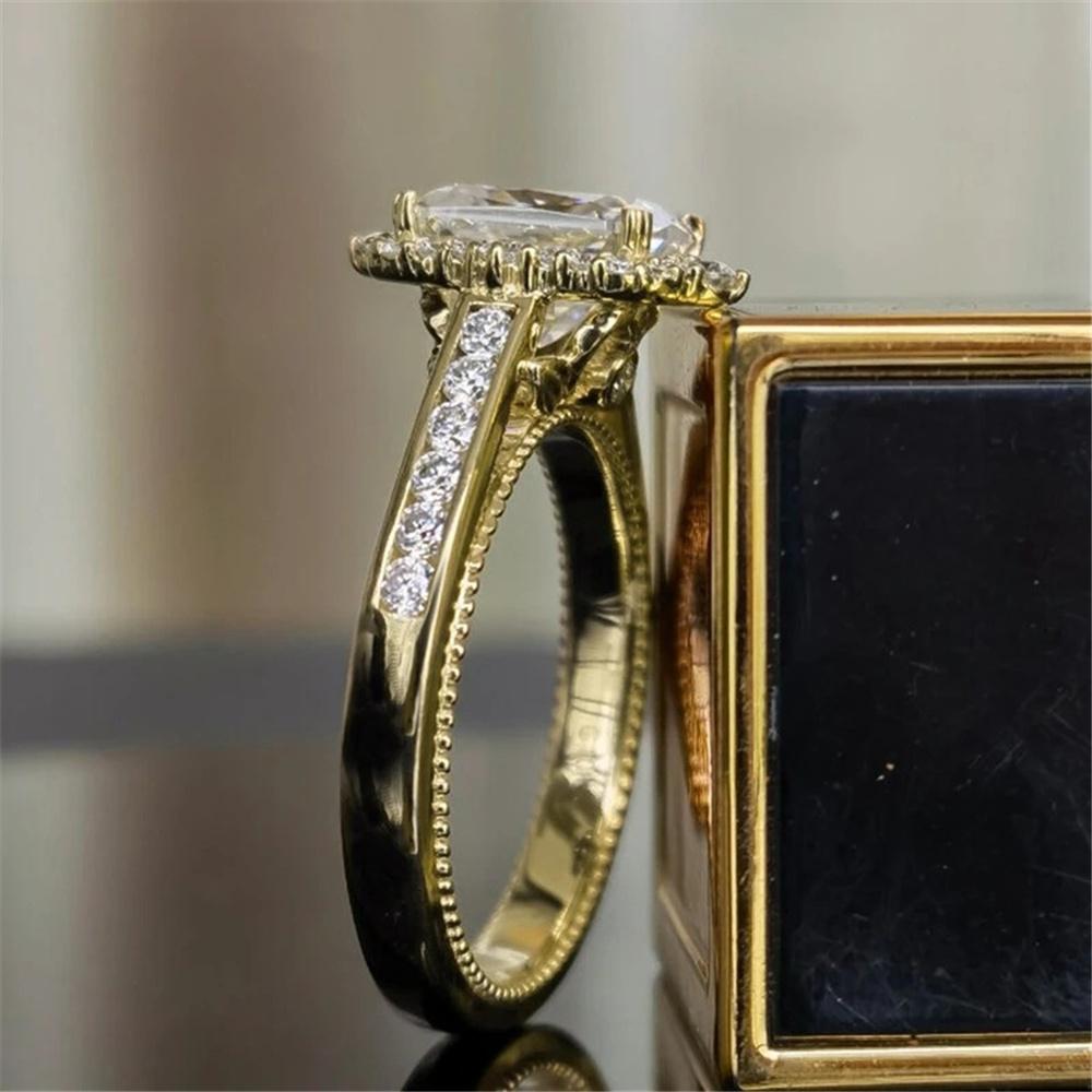 Luxury Female White Square Finger Ring Vintage Gold Color Wedding Band Bridal Jewelry For Women