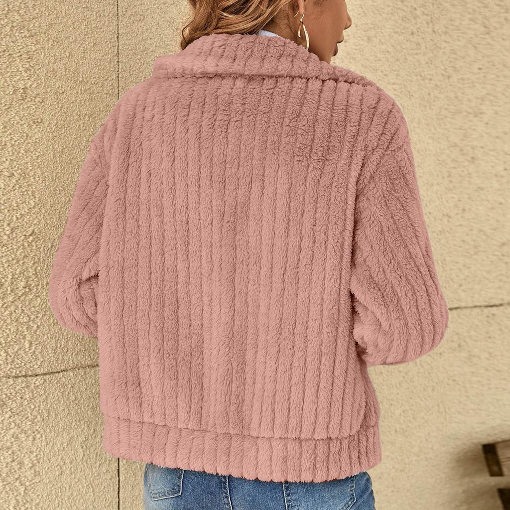 Women's Fashionable Solid-color Lapel Plush Coat