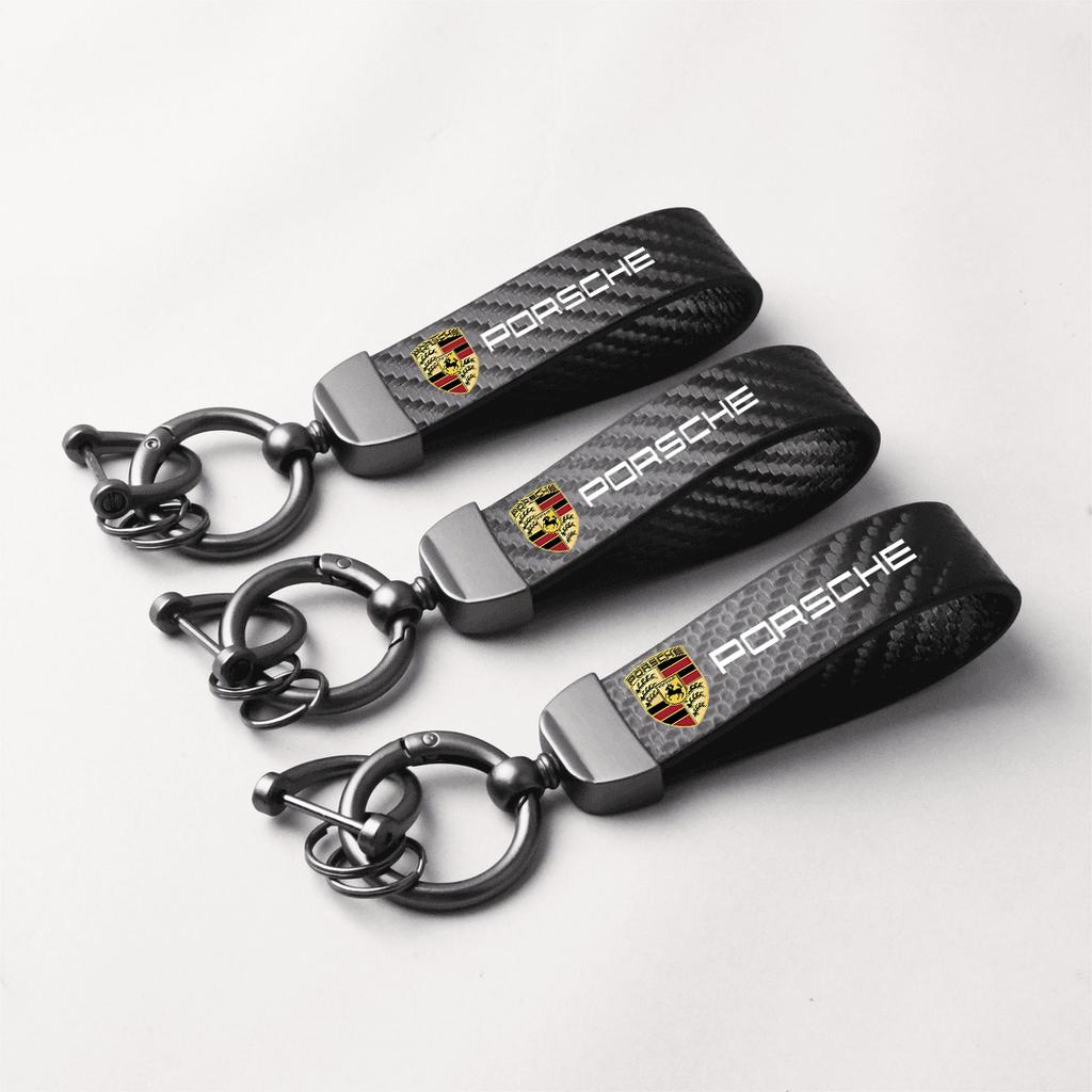 Car Accessories Decorat Carbon Fiber Keychain Keyring For Porsche Panamera Taycan 911 718 Macan Cayenne Boxster Cayman 918 Pajun
