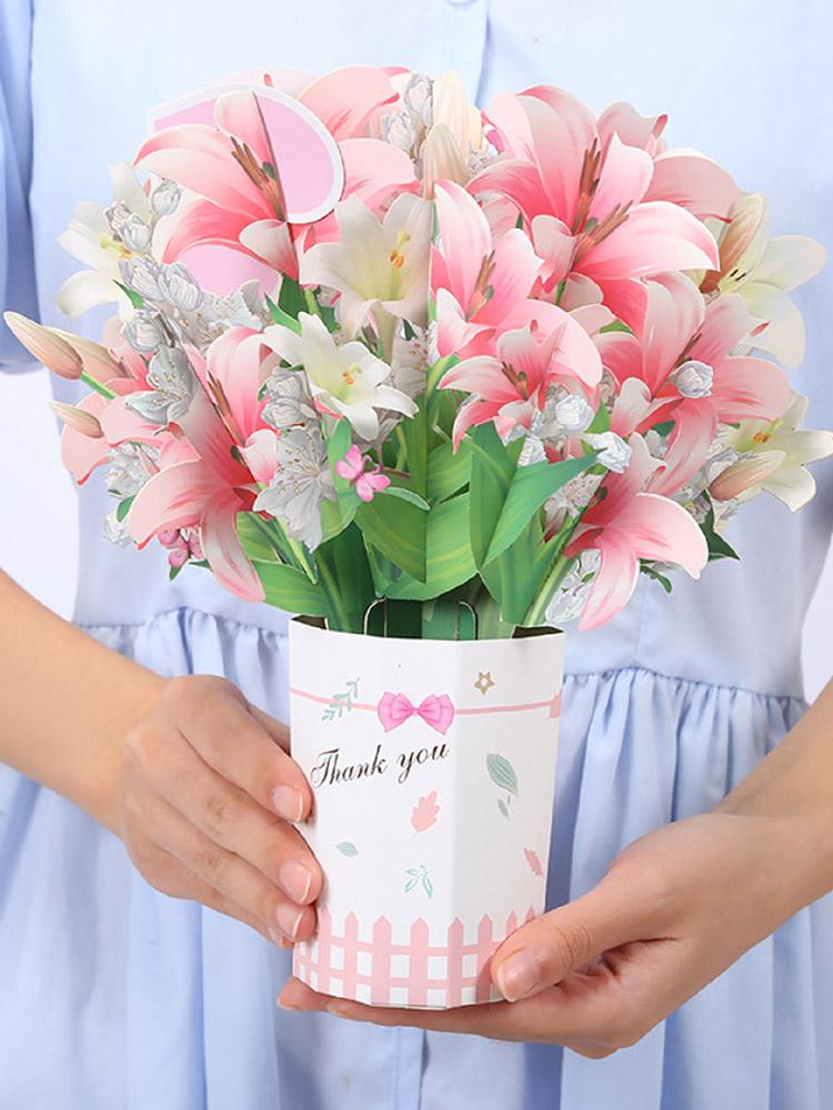 Paper Flower Bouquet Pop Up Card Bouquet Popup 3D Greeting Card for Friendship Birthday Congratulation Style 1