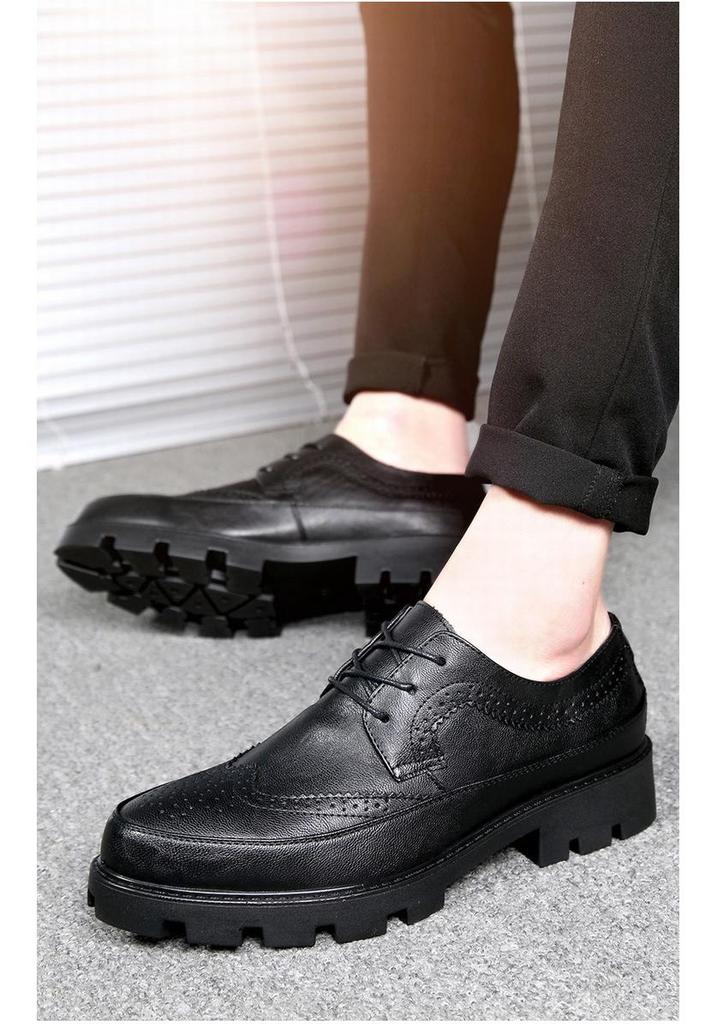 Men's Pointed Toe Leather Formal Shoes - Height Increasing, Thick Sole, Ideal for Business, Casual, or Wedding Wear.