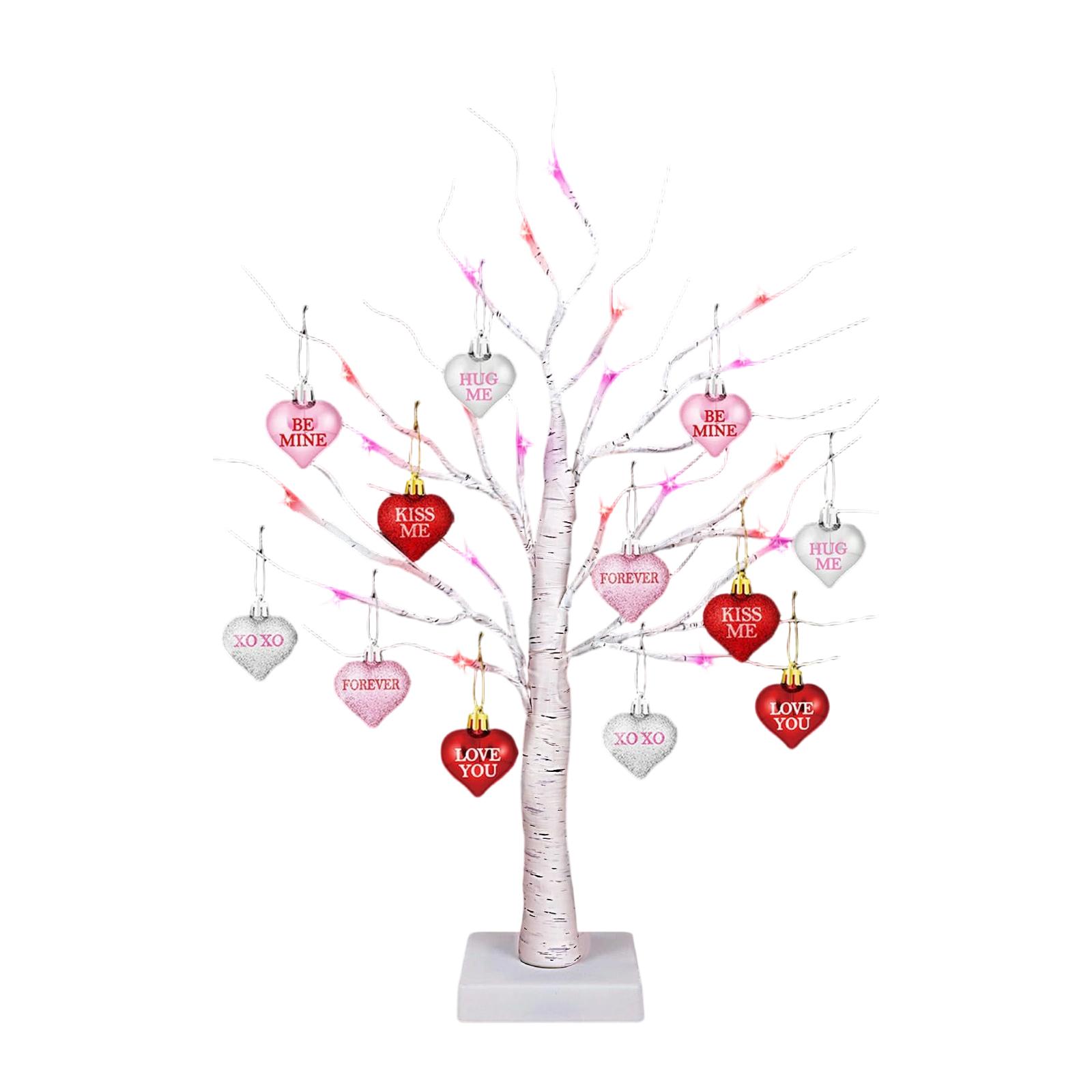 

LED Valentine s Day Decorative Tree With Colorful Hearts & Warm Lights, Birch-Themed Centerpiece For Party, Wedding, Home Festival Ambiance One Size