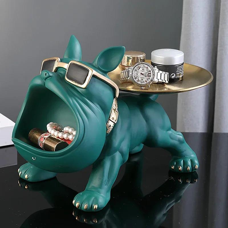 Resin Bulldog Statue With Zinc Alloy Handcrafted Pet Decor Figurine for Home Desk Bookshelf Men Women Storage Key Holder Jewelry