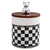 Black and White Grid Ceramic Storage Jar, Sealed Jar with Wooden Lid, Food Storage Container, Candy Jar, Kitchen Supplies
