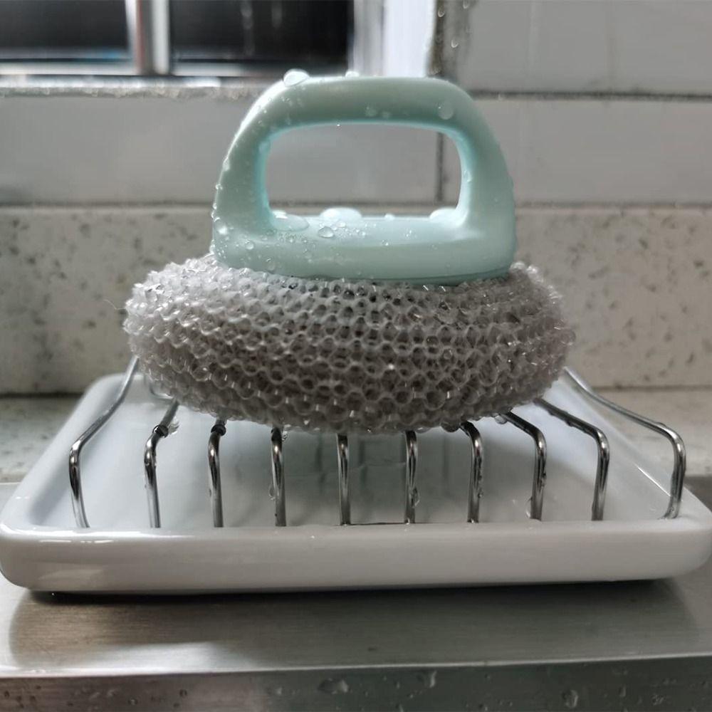 Multi-function Ceramic Soap Dish Stainless Steel Storage Dish Simple Drain Soap Box  Shower Room