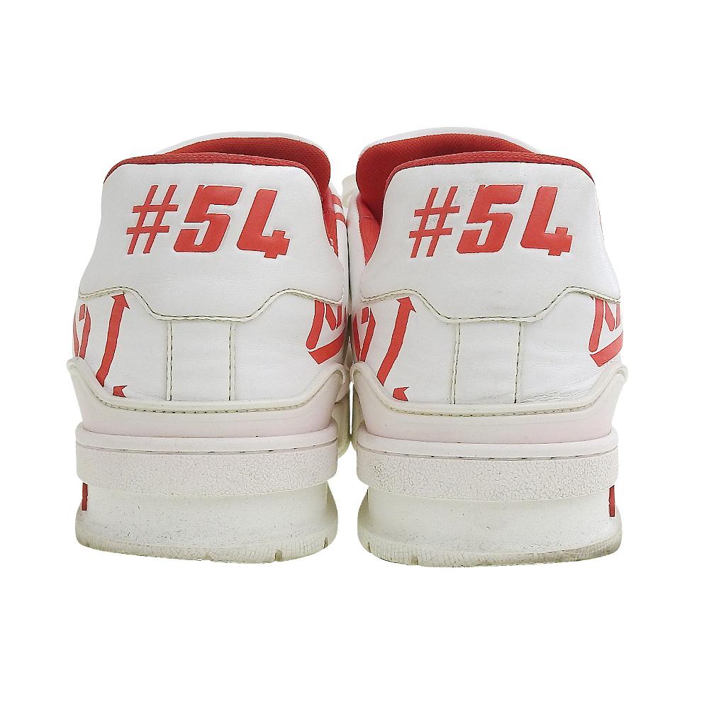 Louis Vuitton LV Trainer Line Sneakers, Leather Shoes, Men's, White X Red, Size 8 1/2, 1AAGYI, Made In 2022 Shoes 8.5 White / redUsed