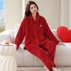 Women's Coral Fleece Pajamas, Plus Velvet, Thick, Large Size, Warm Winter Flannel Home Set for Middle-Aged and Elderly