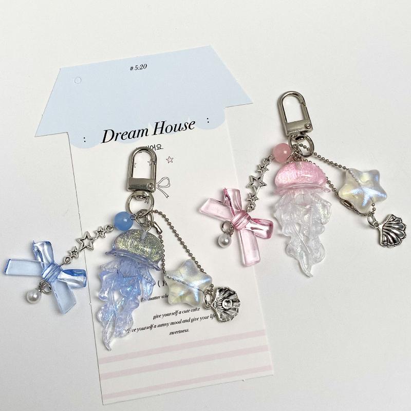 Jellyfish Phone Charm Starfish Mermaid Fishtail Bow Bead Fairycore Keychain Wallet Schoolbag Car Key Decor