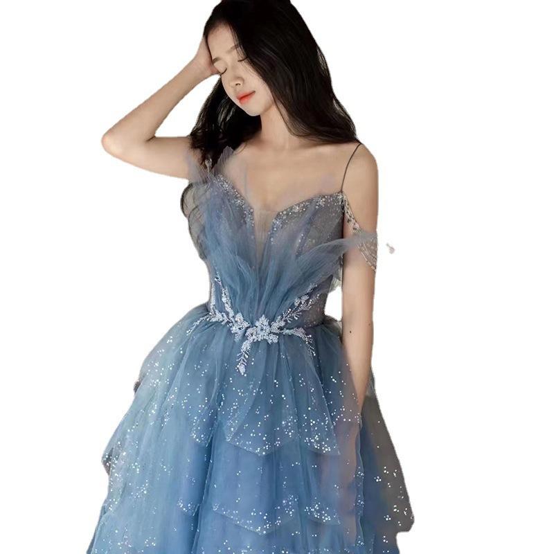 Abito da sera stile lusso leggero con spalline da corsa principessa abito per riunione annuale ospite donna bar mitzvah di nicchia abito da sera