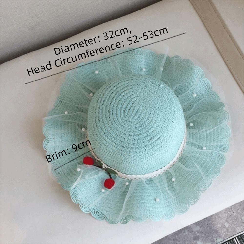 Wide Brim Kids Sun Hat Pearl Decoration Beach Hat Cute Style Straw Hat Girls Accessories