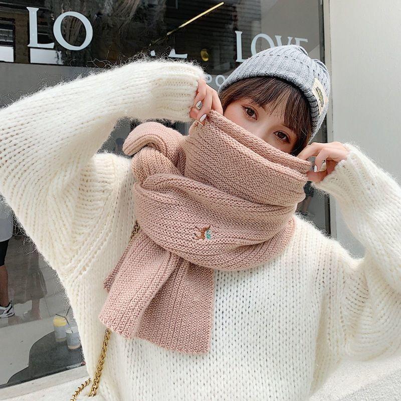 Cute Korean Style Knit Scarf for Women Winter Student Versatile Warm Long Shawl Autumn Winter