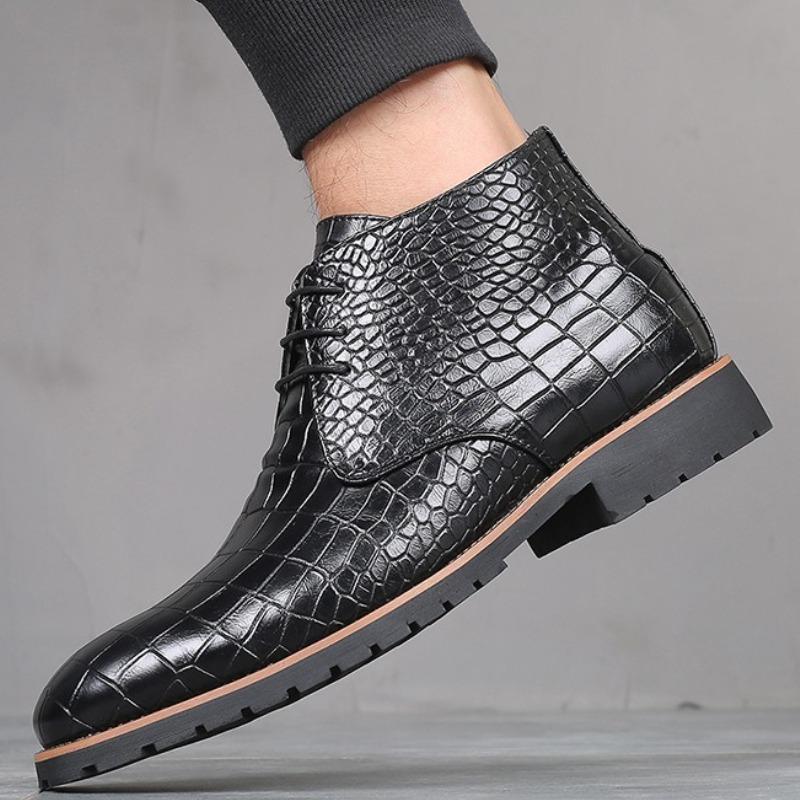 Fashion Men Boots Luxury Crocodile Pattern Men Ankle Boots Brand Designer Chelsea Boots High Quality Leather Men Motorcycle Boot