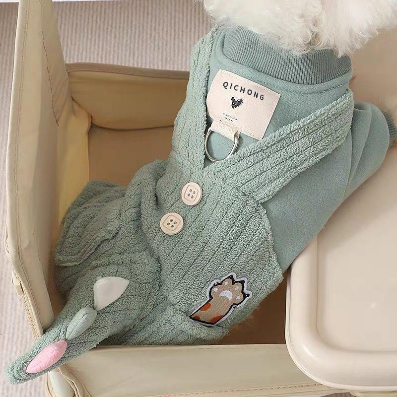 Dog clothes autumn and winter warm four-legged belt traction ring cute cotton clothes overalls thickened cotton clothes