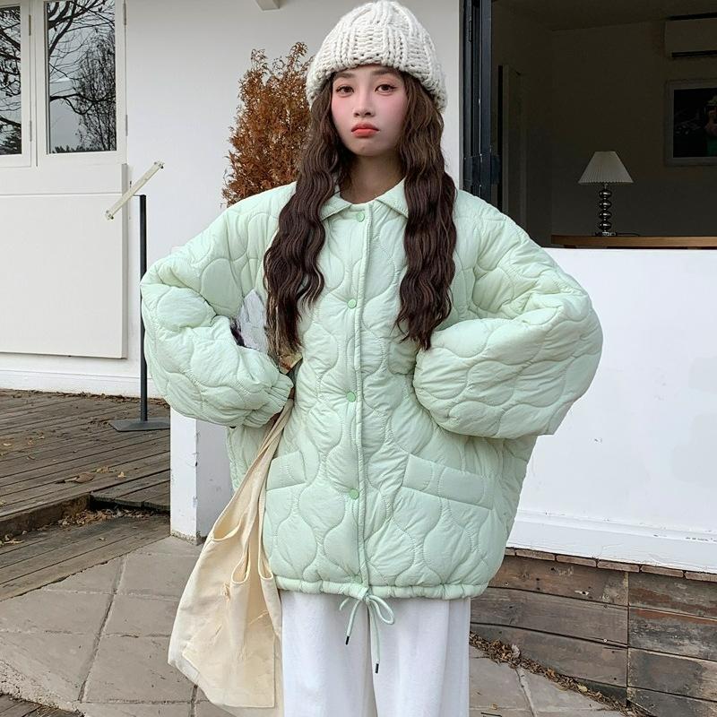 Rhombic Cotton Women's Korean Winter Clothes Retro Plus Size Jacket Bread Clothes Loose Insole Lamb Wool Women