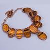 Oval Natural Tiger Eye Copper Chain Electroformed Sisters Gift Necklace Jewelry V-87
