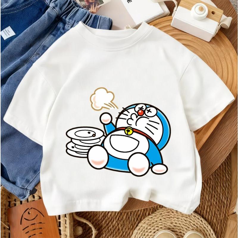 2026 Casual Round Neck Boys and Girls Summer T-Shirt Doraemon Fashion Cartoon Design 100