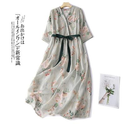 Zomer Katoen en Linnen Jurk, Dames Zomer Katoen en Linnen Patchwork Lange Rok