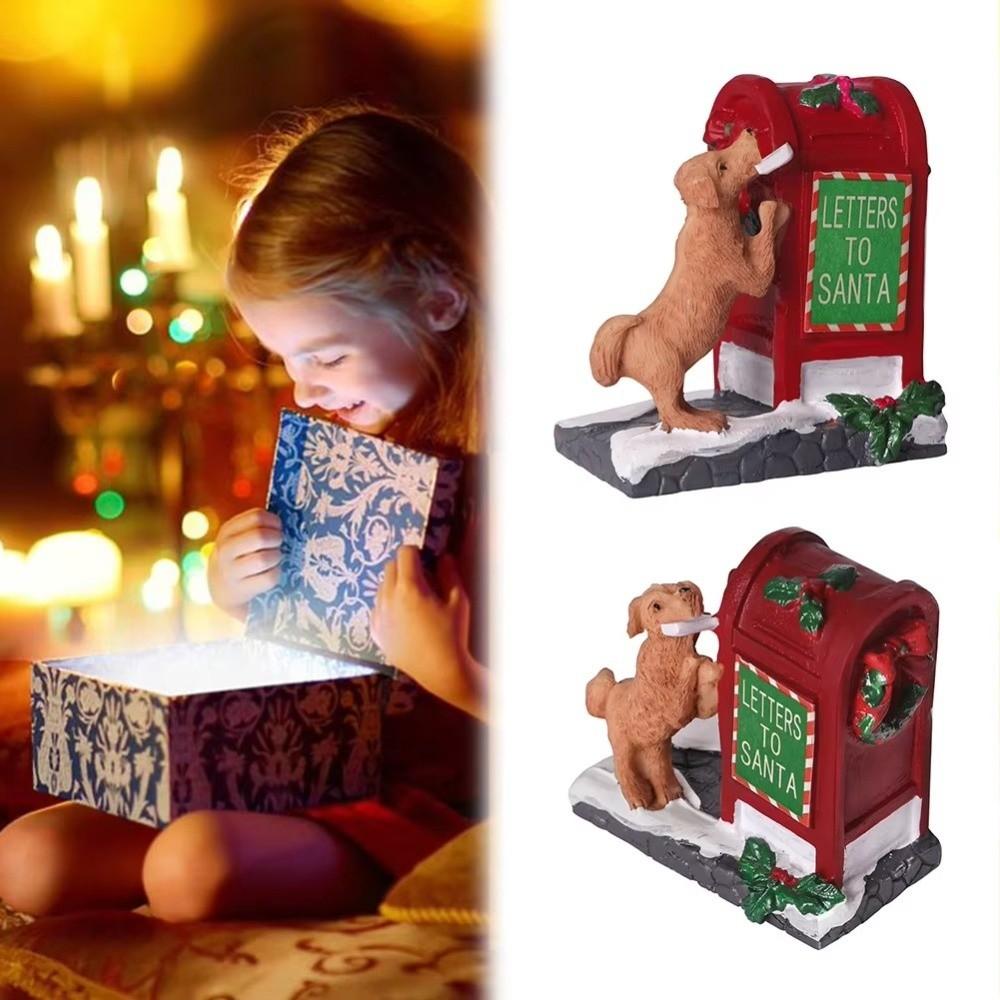 Cartoon Little Red Dog Santa Mailbox Villages Sets Christmas Mailbox Living Room Bedroom Tabletop Figurine Home Decor