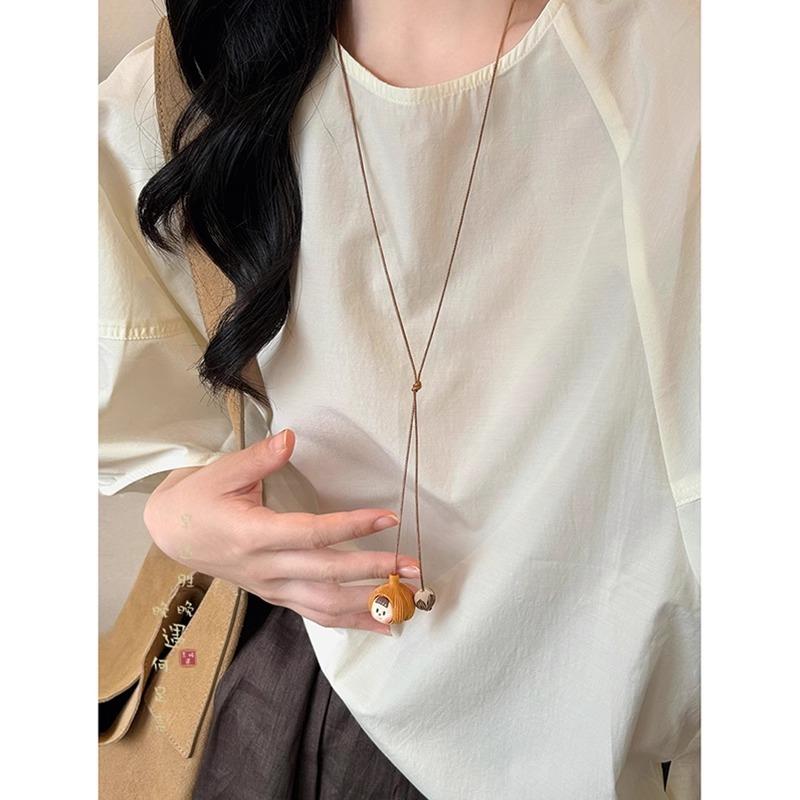 New Chinese persimmon ruyi pendant long necklace women's ethnic style retro simple sweater chain national style niche accessories