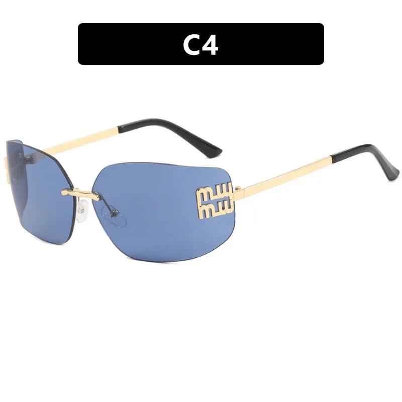 Gafas de Sol de Lujo Metalizadas Divertidas Sin Montura Mujer Marca Diseñador Remaches Rectángulo Degradado Lentes Curvas Gafas de Sol Clásicas Femeninas