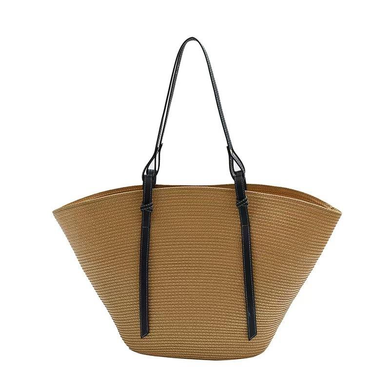 New Splicing Vegetable Basket Straw Bag Large Capacity Hand-woven Bag Tote Bag Women's Shoulder Holiday Beach Women's Bag