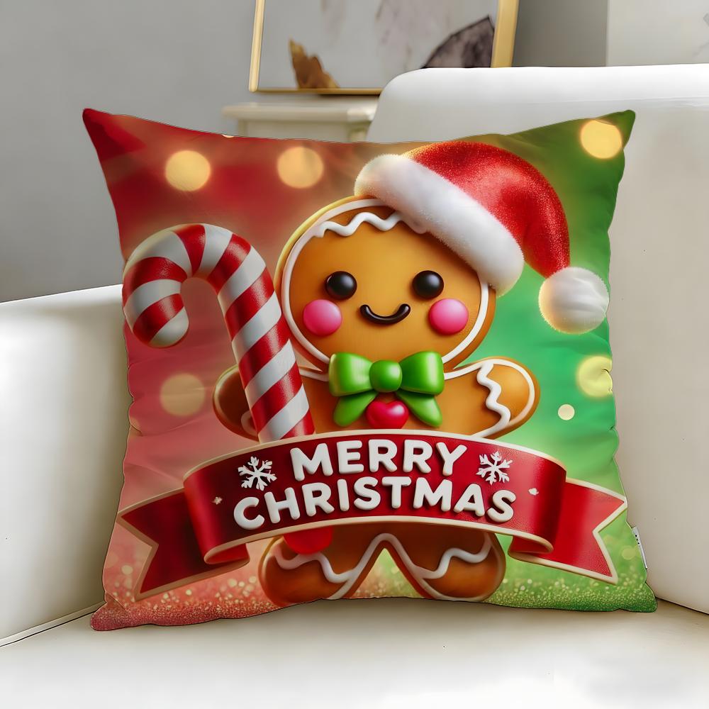 Christmas Theme Adorable Ginger Bread Cushion Cover Soft & Easy-Wash Pillow Case – Versatile for Couch, Bed, Travel and Office