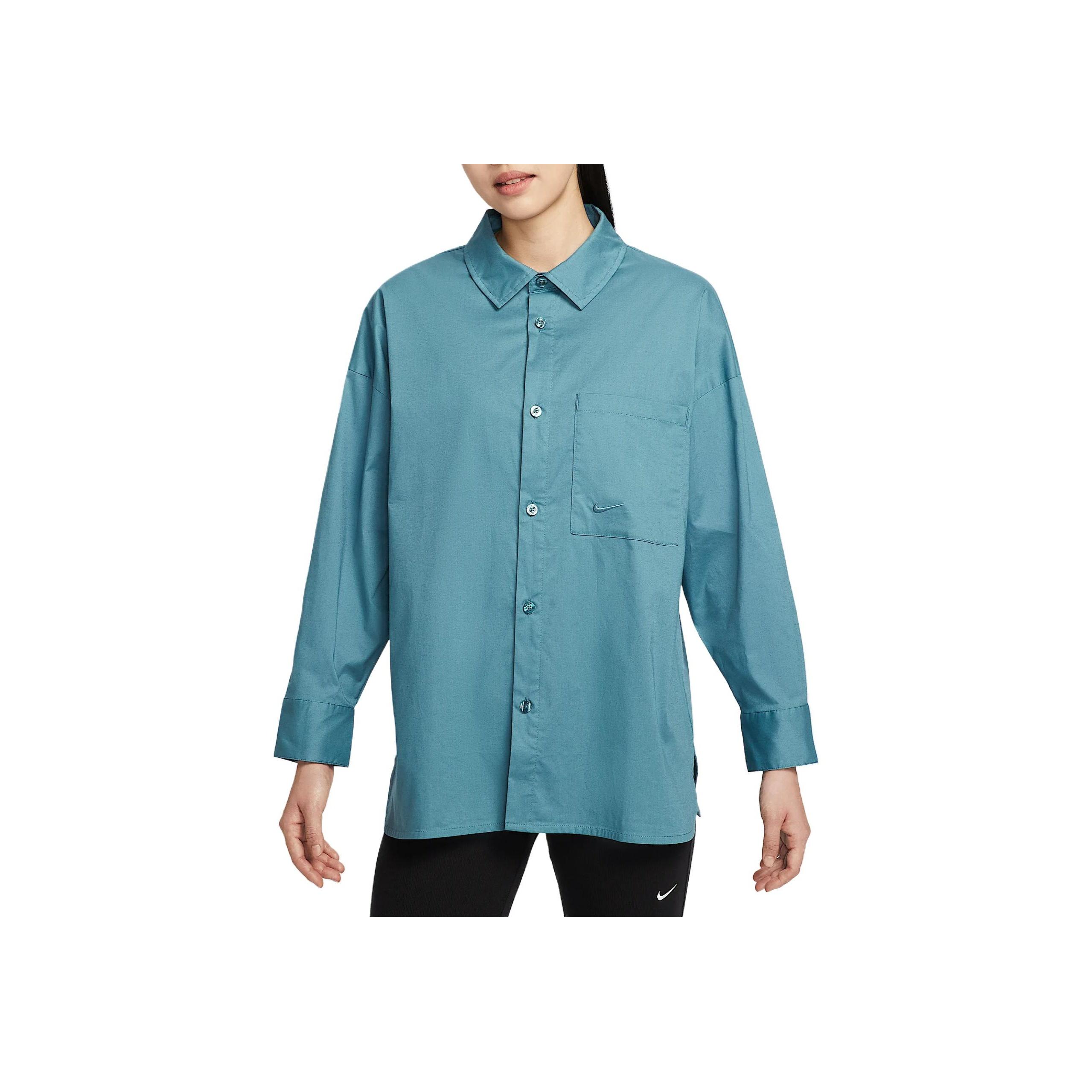 

Nike Sportswear Chill Poplin Comfortable Fashion Casual Versatile Long Sleeve Shirt Women shirts Smoke-Blue HJ0716-006 XS