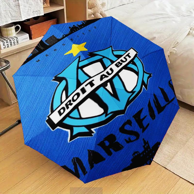 1PC Olympique Football Crest Printed Umbrella Folding umbrella, automatic umbrella 8-Frame for Travel, camping Fan gifts Christmas Gifts