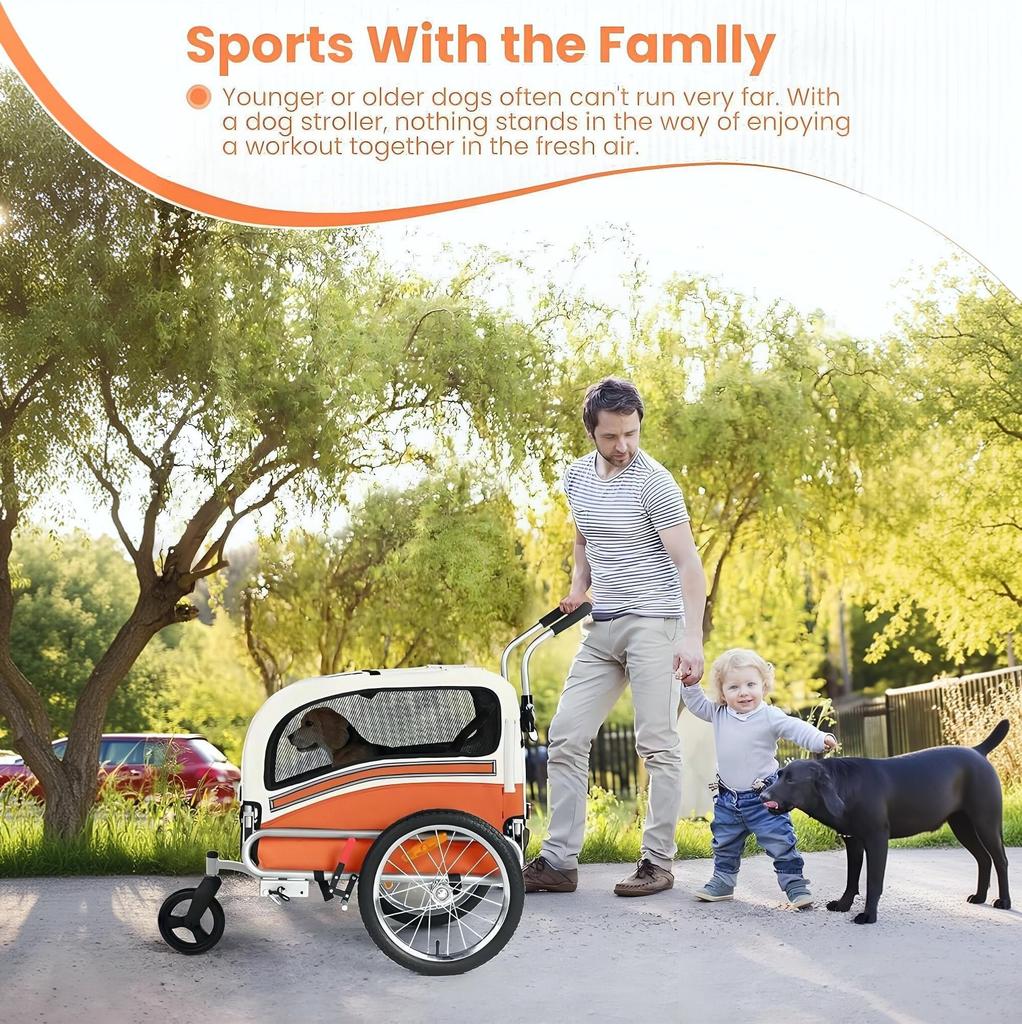 Sepnine Carrellino per Cani da Bicicletta 2 in 1, Ruota da 6", 66LBS, Pieghevole, Ruote a Rilascio Rapido, Gancio Universale per Cani Piccoli e Medi