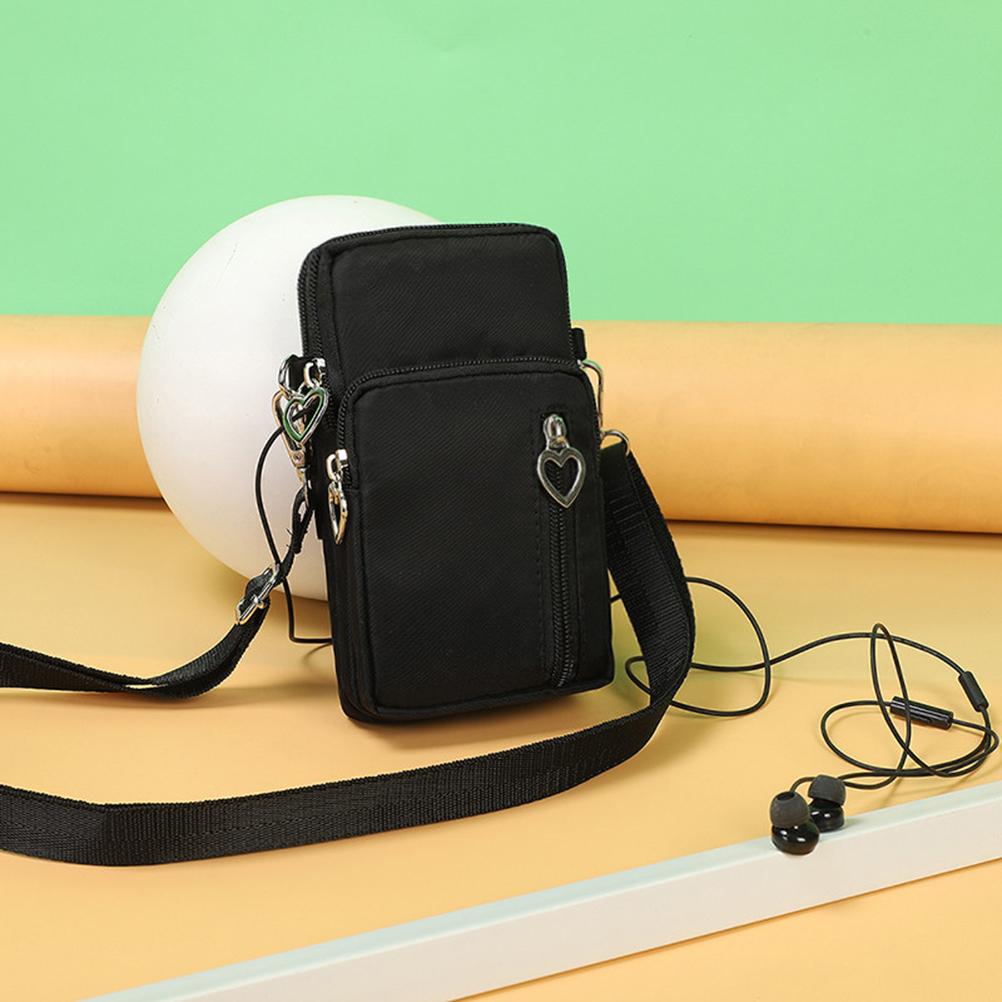 Cell Phone Purse Polyester Zipped Shoulder Phone Bag Lightweight Mini Women Messenger Bag Black S