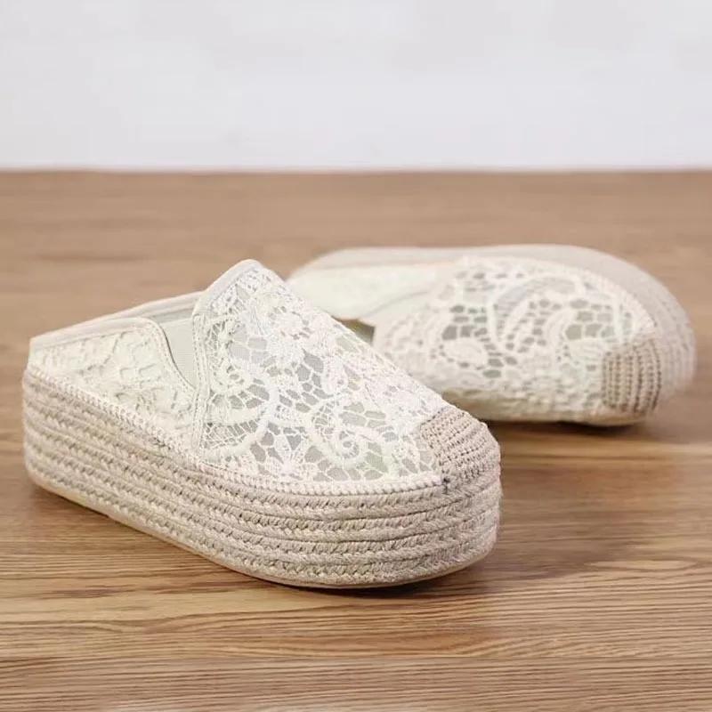 Fashion 2025 Summer New Lace Women's Closed Toe Slippers Hot Sale Breathable Platform Sandals Outdoor Casual Daily Slippers Zapatos