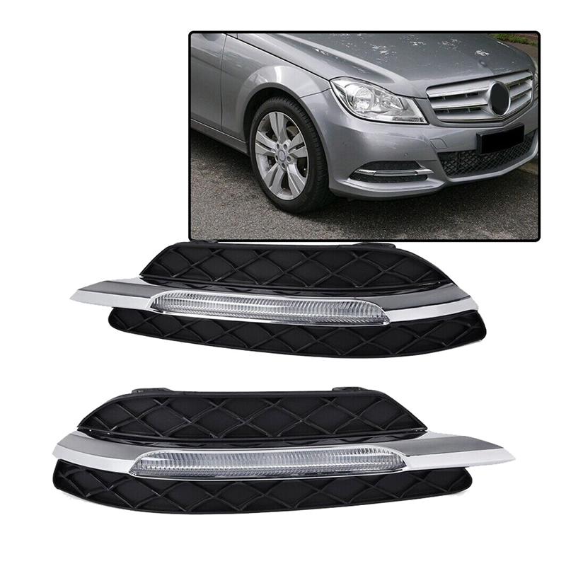 Pair LED DRL Daytime Running Lights Fog Light Lamp Fit for Mercedes Benz C-Class W204 C250 C300 11-13