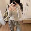 Temperament Slim-fit Plo Lapel-neck Knitted Cardigan Women's Autumn and Winter Chic Collar Sweater Bottoming Shirt with Long-sleeved Top Inside