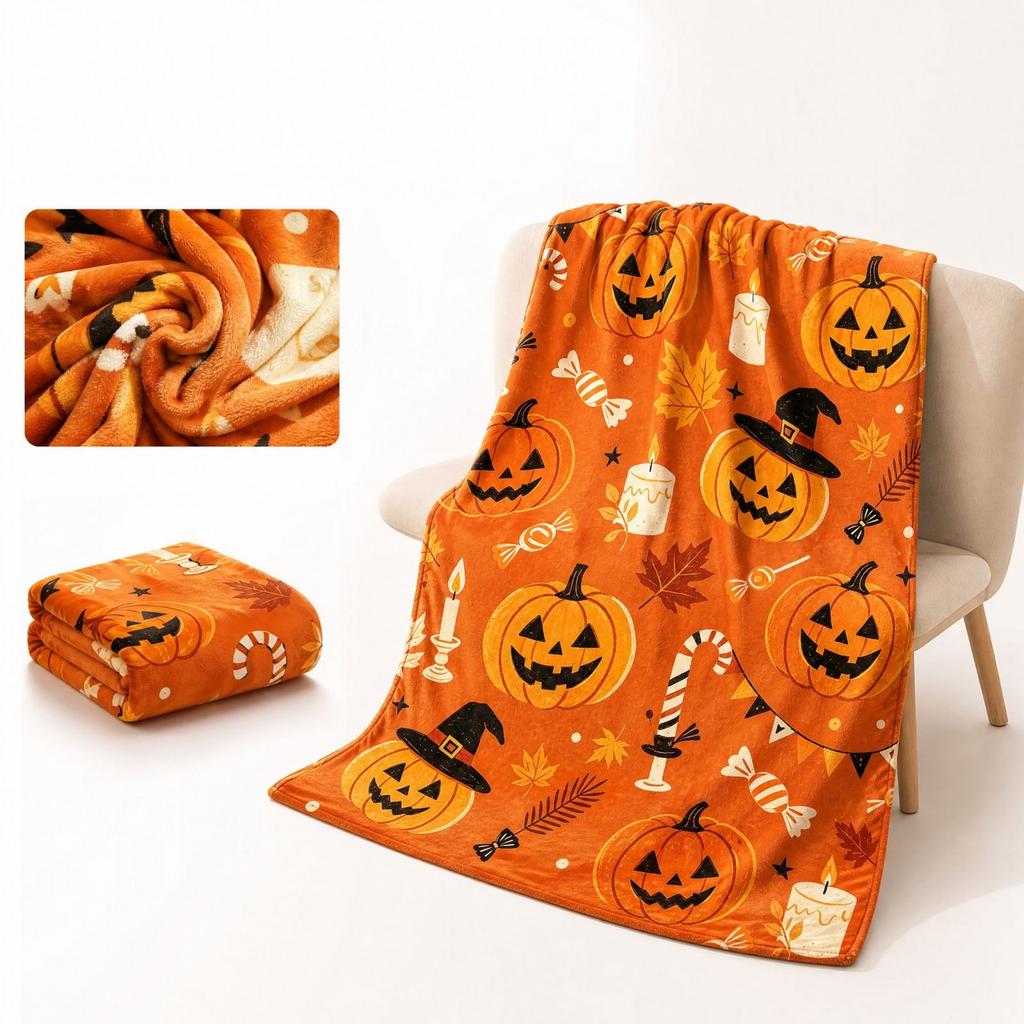 Halloween Flannel Blanket for Couch, Soft Cozy Throw Blanket for Bed, Fall Home Decor