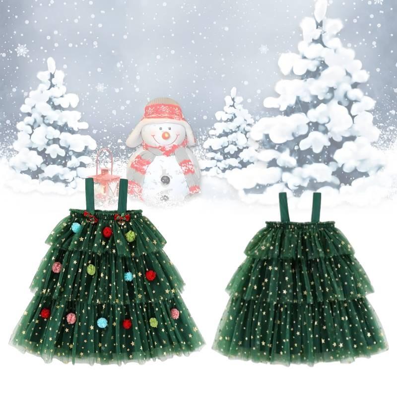 Tree Christmas Dress Children Suspenders Mesh Dress Party Decoration Clothe