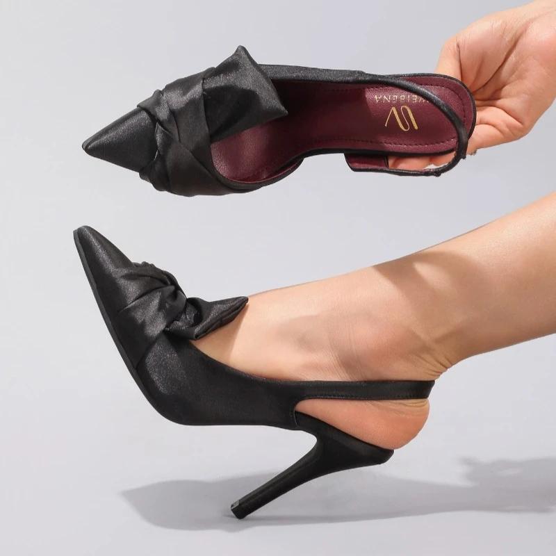 Satin Elegante Spitze Pumps Damen Sandalen Plissierte Mode Hochzeit Party Kleider Schuhe Weiblich Flach Hohe Absätze Damen