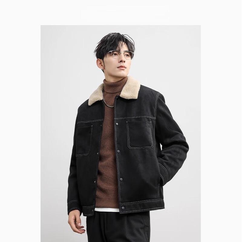 ROMON Men's Faux Suede Short Loose Fit Lapel Jacket