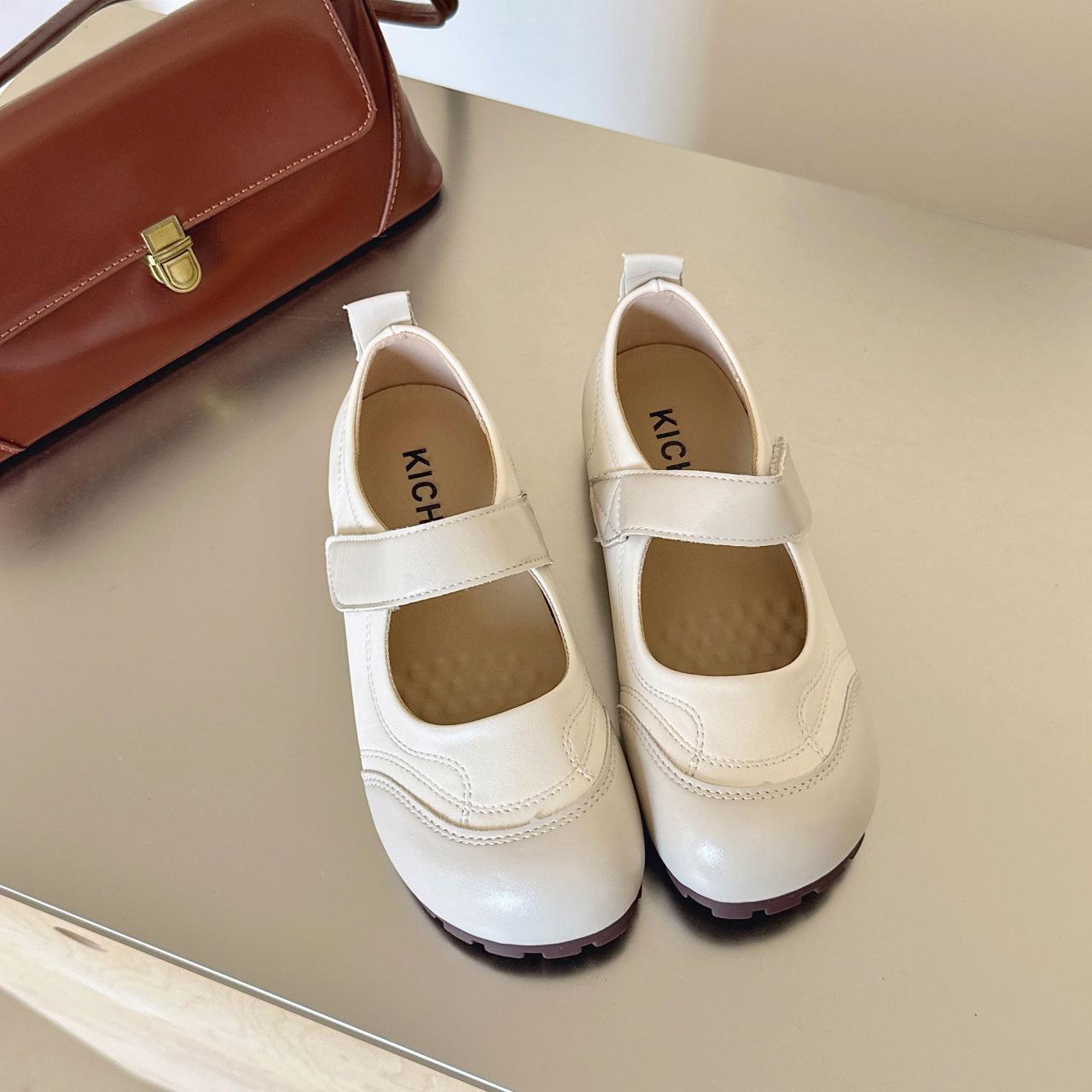 

Soft leather Mary Jane single shoes women s 2025 spring and autumn new flat-soled soft-soled Velcro fashion versatile casual shoes 40