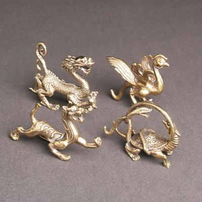 Ottone Cina Quattro Grandi Bestie Statua Mascotte Feng Shui Antico Miniature Figure Decorazione Casa Ornamenti Bronzo Collezione