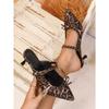 Fashion High Heels Leopard Baotou Sandals Fairy Shoes 2025 New Summer Temperament Pointy Bow Shoes