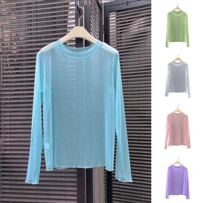 Damen-Oberteile mit UV-Schutz, Rundhalsausschnitt, lange Ärmel, lockere Passform, schnelltrocknend, Strandkleidung, durchsichtige, dünne Bluse