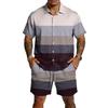 Herren Kurzarm Hemd mit Knöpfen und Shorts Set Lässiges Gestreiftes Zweiteiliges Outfit Entspannte Passform Sommerkleidung für Herren