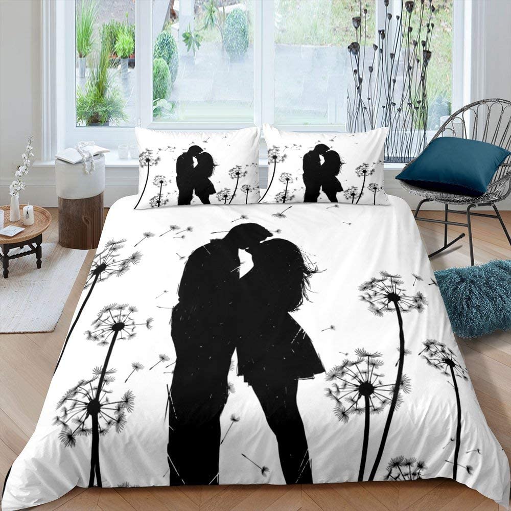 Dandelion Duvet Cover Set White Flower Pattern Polyester Comforter Cover King Queen Full Size For Kids Boys Girls Bedding Set