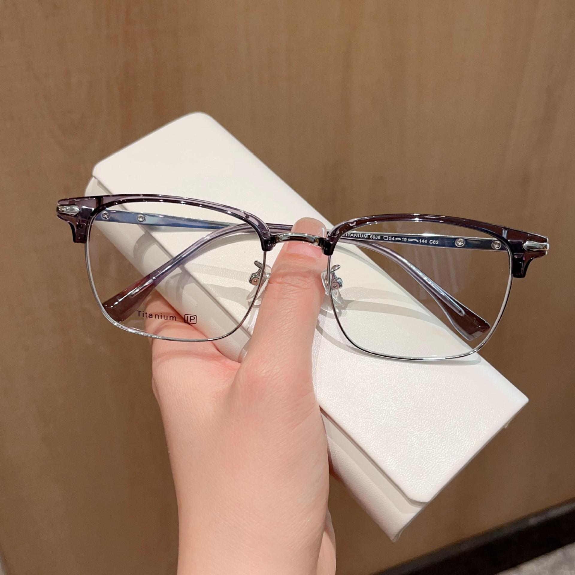 

Fashionable Mens Titanium Frame Glasses Retro Business Casual Eyewear with Myopia Degree Option