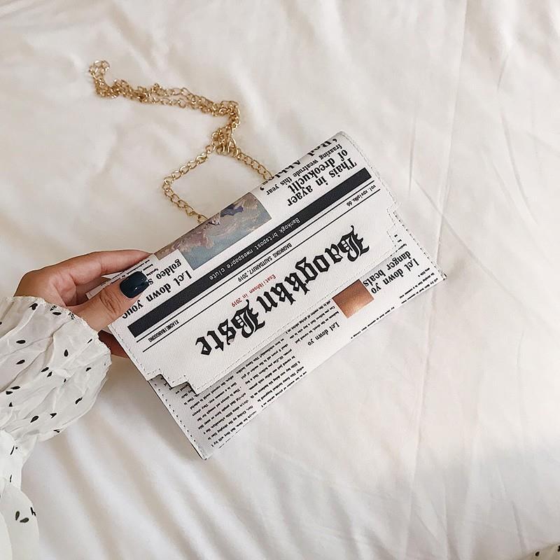 

Women Joker Messenger Bag Chain Shoulder Bag Persality Fashi Small Square Newspaper News Styling Bags Wholesale Bolso Muje белый