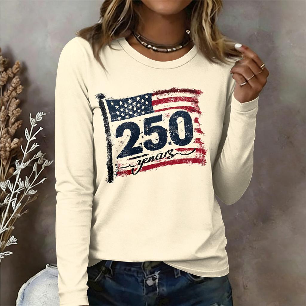 Damen Langarmshirt Damen Lässiges Rundhals Langarm Bedrucktes Oberteil