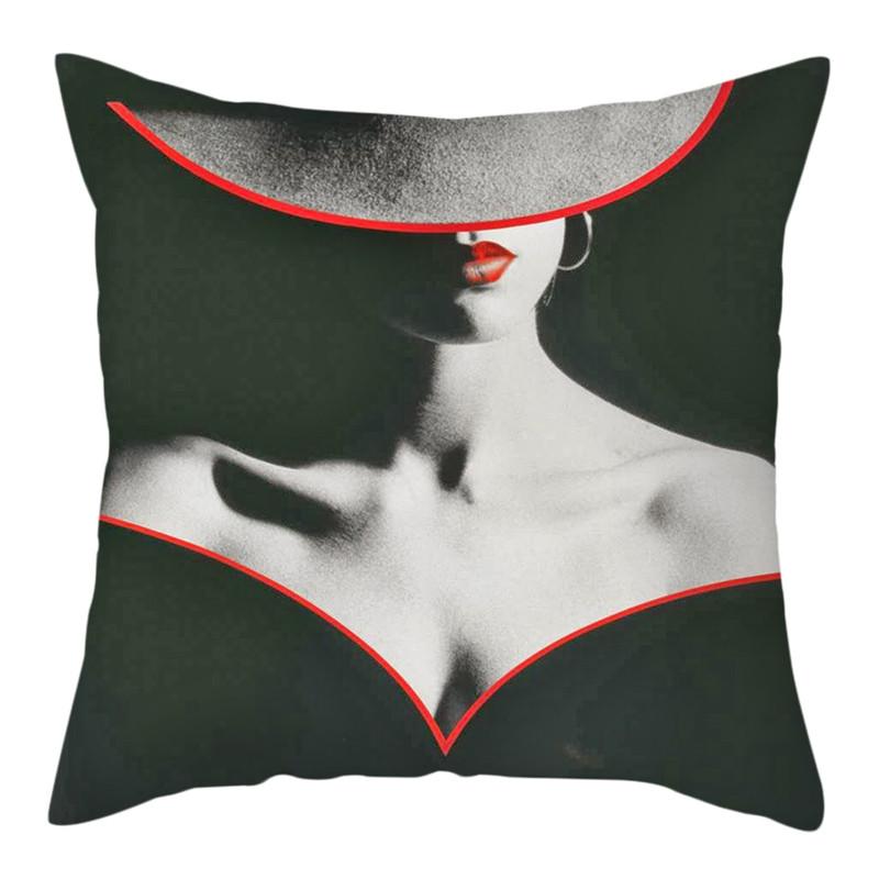 Home Deko Kissenbezug Wohnzimmer Elegantes Damenmuster Sofa Rot Schwarz Kissenbezug